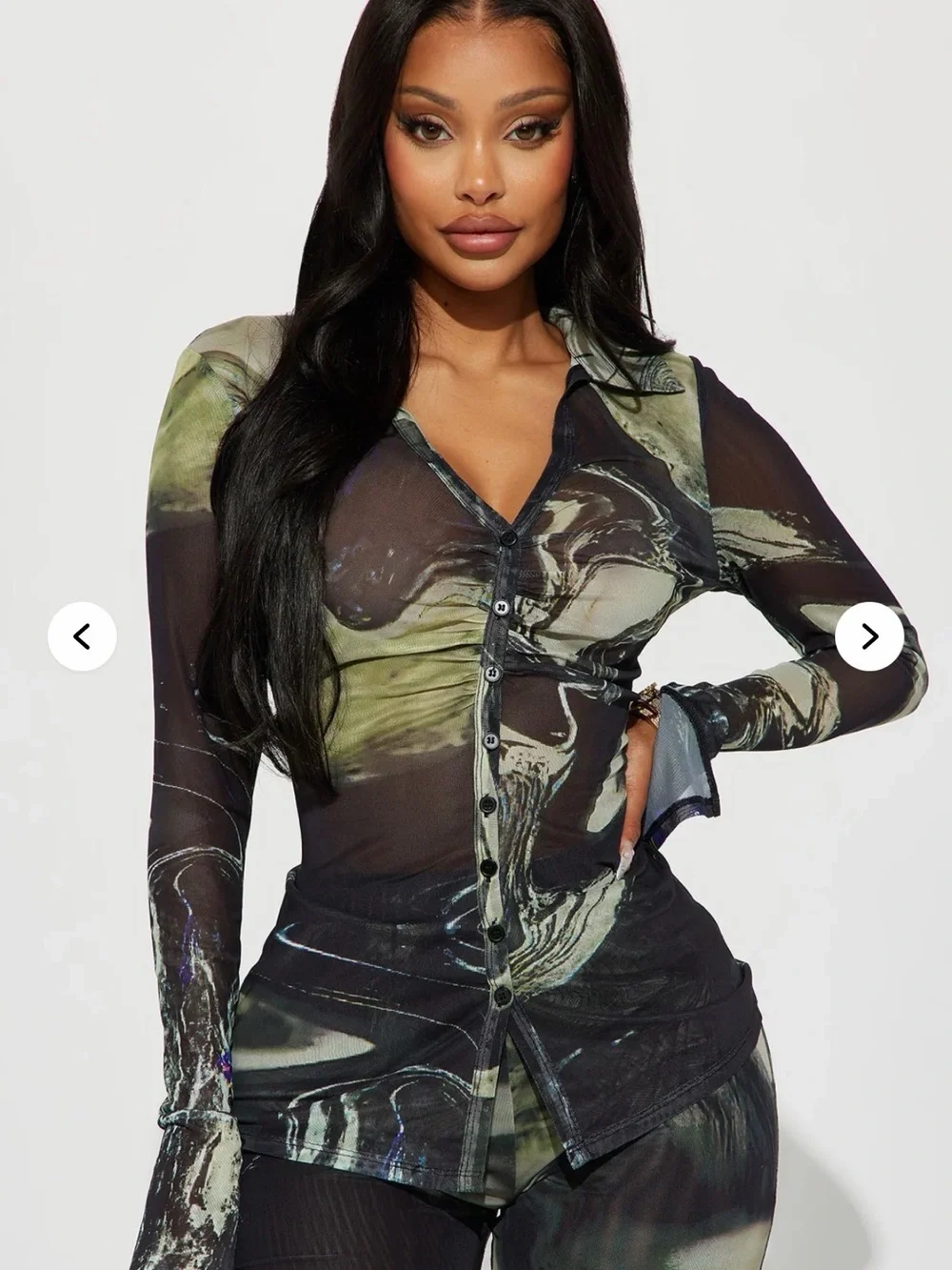 Fashion Nova Marble-Print Bootcut Set — Black & Olive